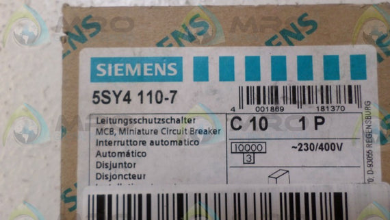 SIEMENS 5SY4110-7 CIRCUIT BREAKER 10AMP *NEW IN BOX*