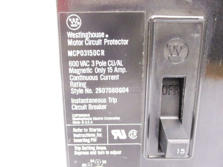 WESTINGHOUSE MCP03150CR 15A 600VAC NSNP