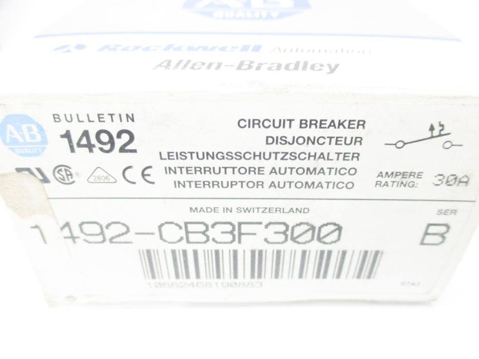 ALLEN BRADLEY 1492-CB3F300 SER. B 30A 480VAC NSMP