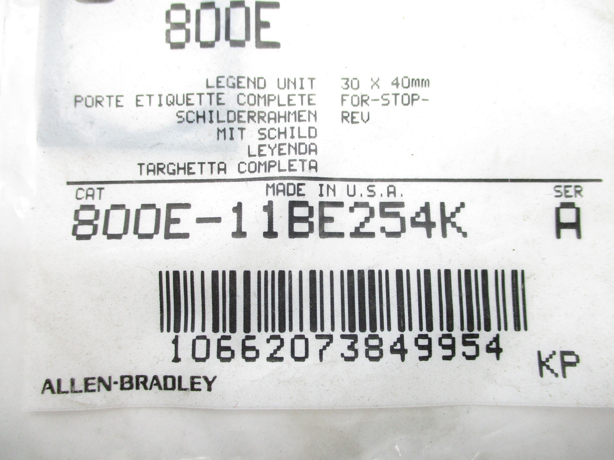 INDUSTRIAL SPARE PART 800E-11BE254K SER. A NSMP