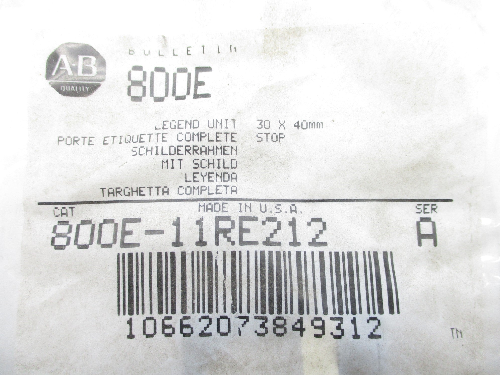 INDUSTRIAL SPARE PART 800E-11RE212 SER. A NSMP