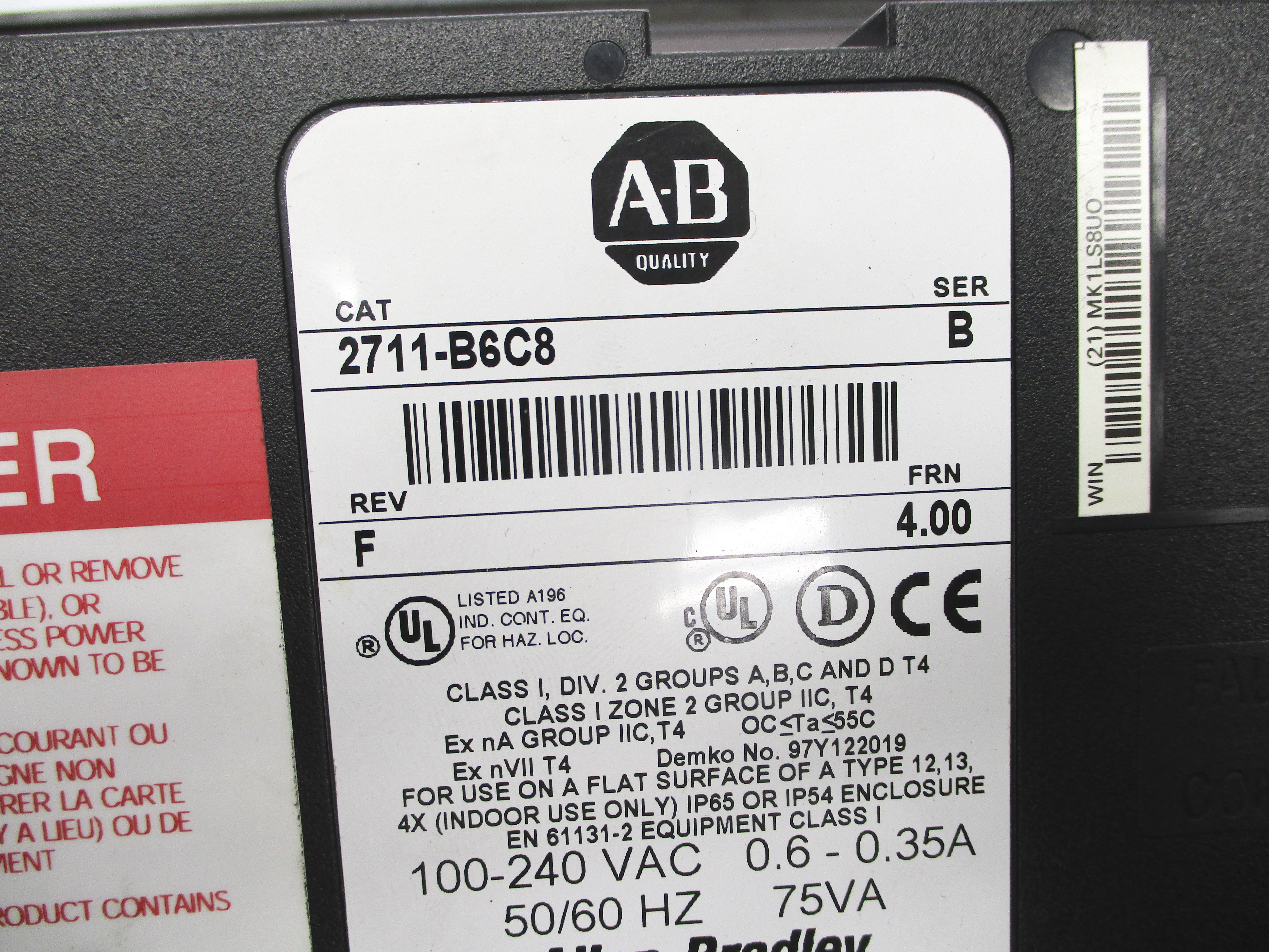 ALLEN BRADLEY 2711-B6C8 SER. B F/W 4.00 UNMP