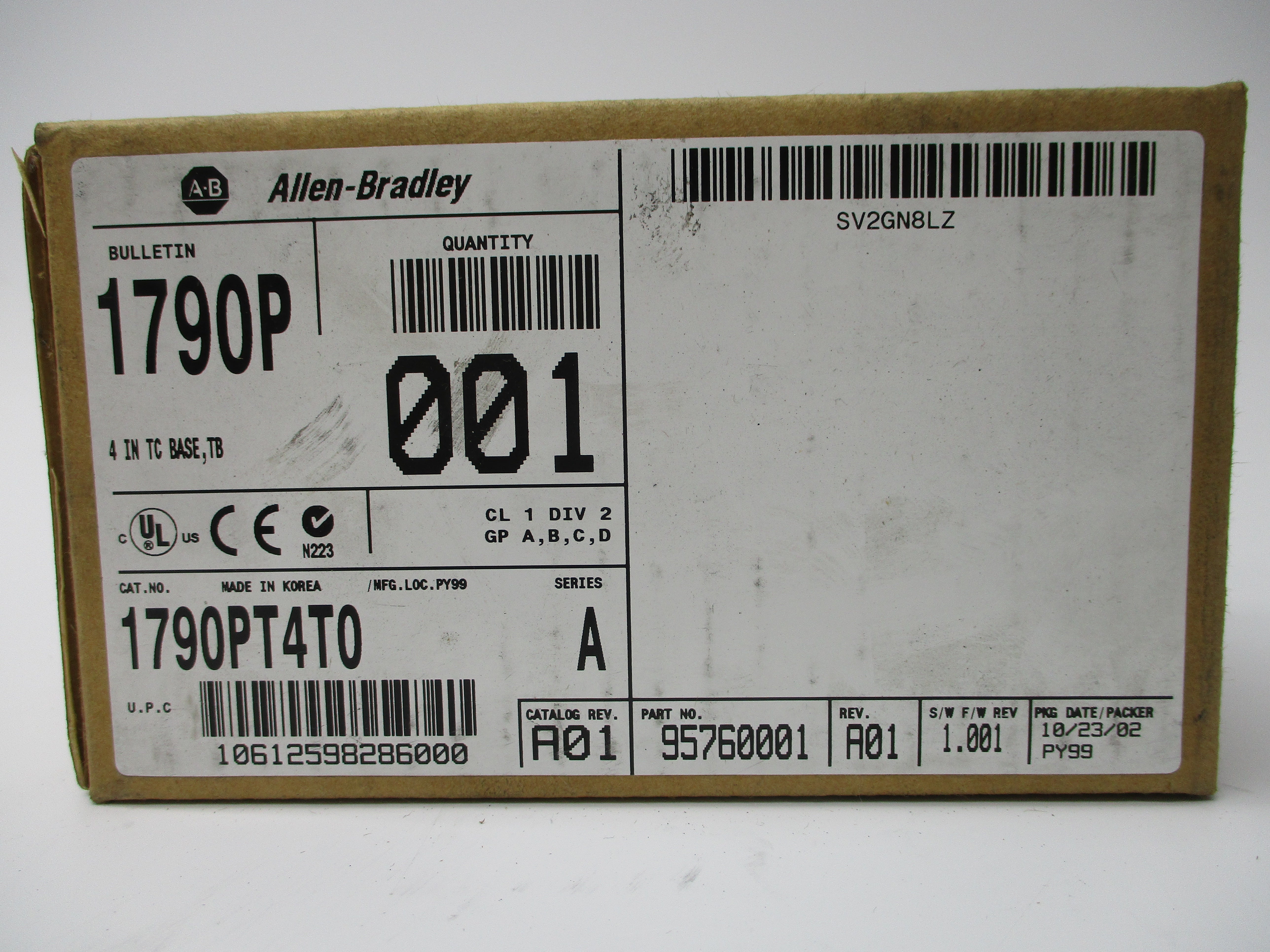 ALLEN BRADLEY 1790-PT4T0 SER. A F/W 1.001 DATE: 2002 NSFS