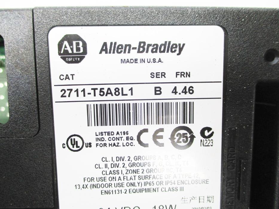 ALLEN BRADLEY 2711-T5A8L1 SER. B F/W 4.46 UNMP