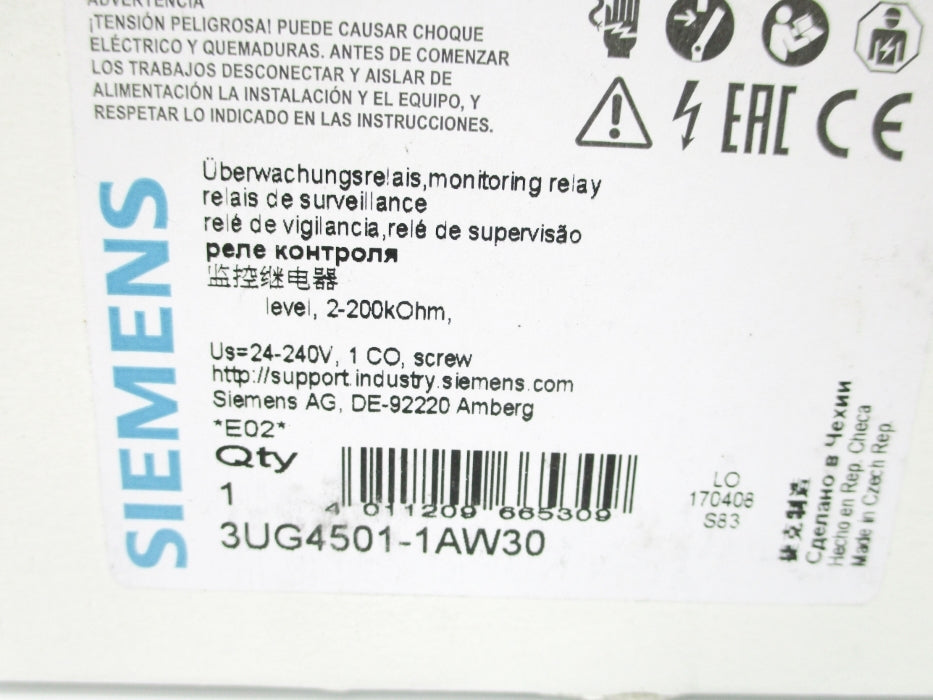 SIESIEMENS 3UG4501-1AW30 24-240V 2-200KOHM 0.5-10S NSMP