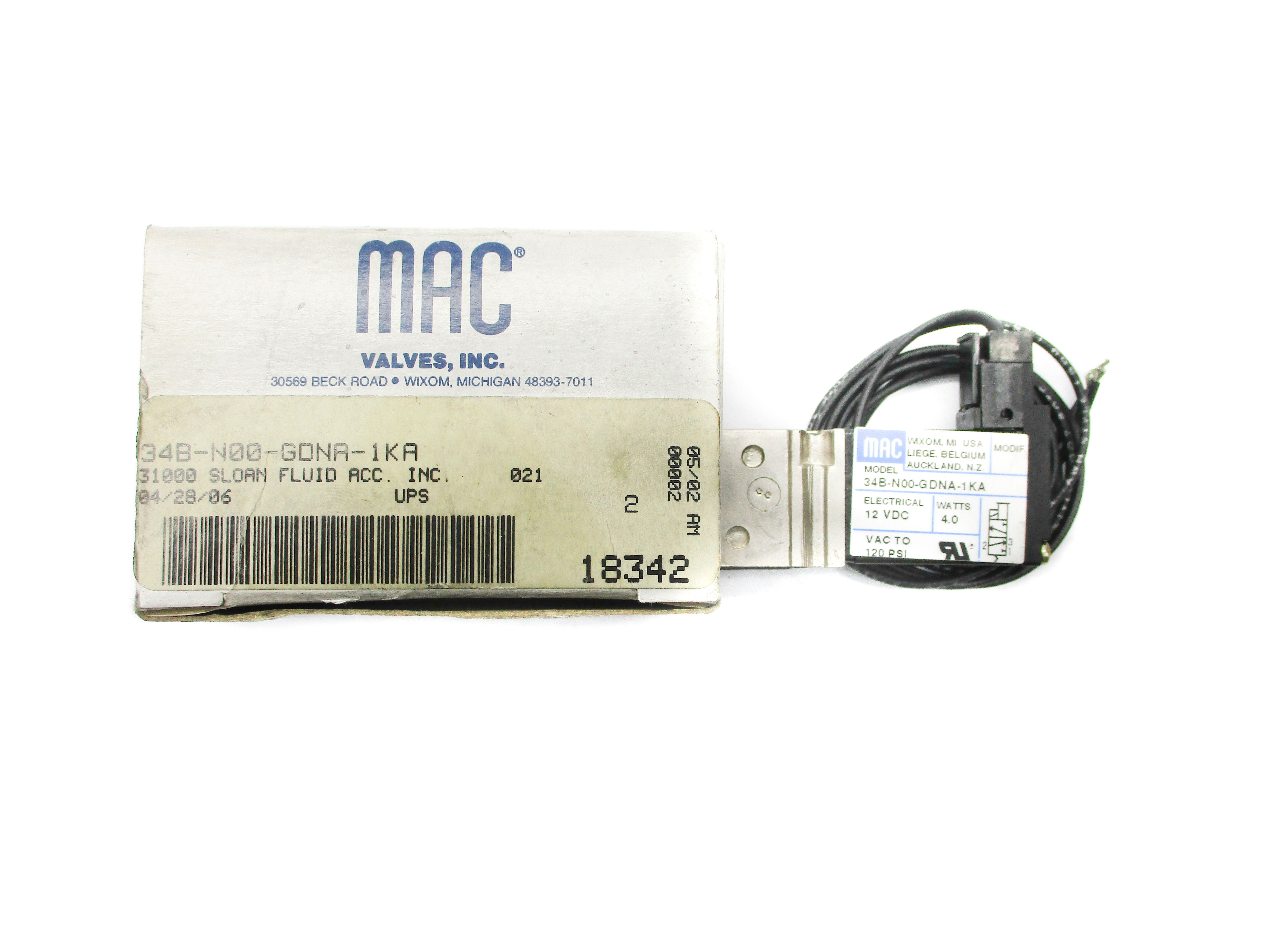 MAC 34B-N00-GDNA-1KA 12VDC 120PSI NSMP