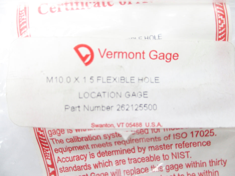 VERMONT GAGE 262125500 M10.0X1.5 NSMP