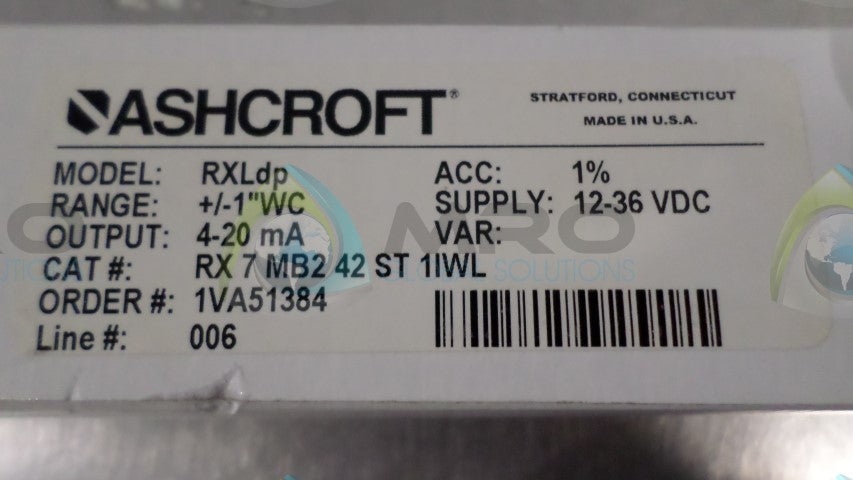 ASHCROFT RXLdp RX-7-MB2-42-ST-1IWL PRESSURE TRANSMITTER *NEW IN BOX*