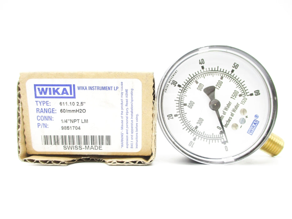 WIKA 9851704 60/MMH2O 1/4" NSMP
