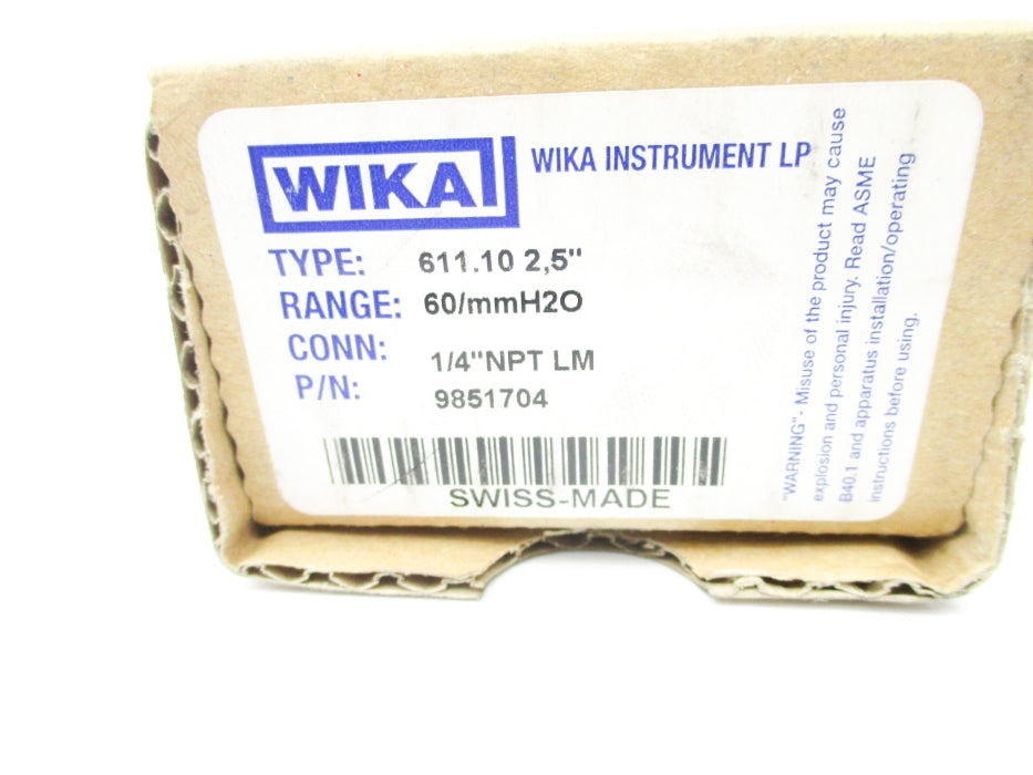 WIKA 9851704 60/MMH2O 1/4" NSMP
