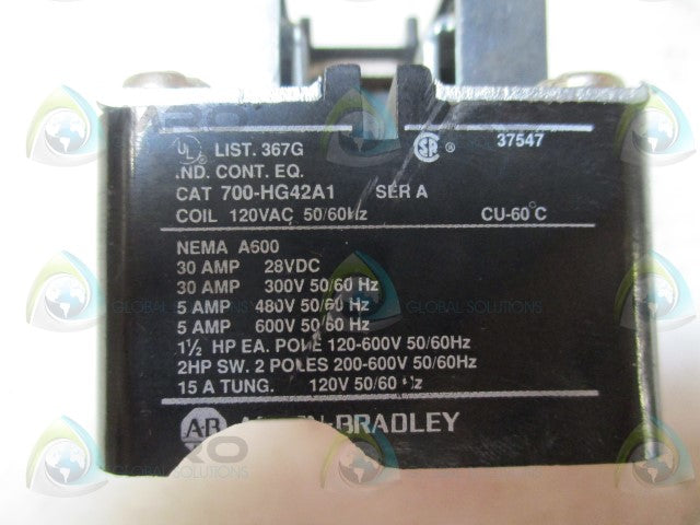 ALLEN BRADLEY 700-HG42A1 SER. A CONTROL RELAY 120VAC *USED*