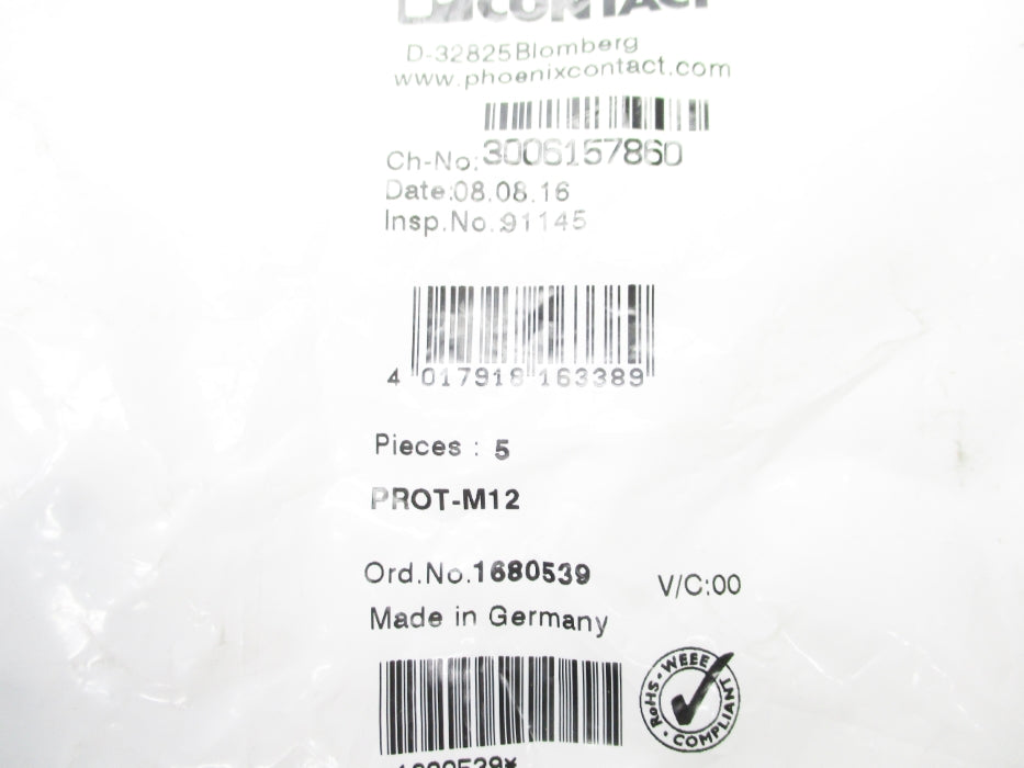 PHOENIX CONTACT PROT-M12 1680539 (PKG OF 5) NSMP