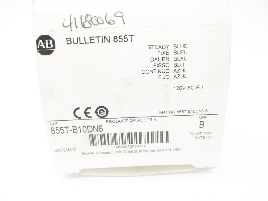 ALLEN BRADLEY 855T-B10DN6 SER. B (WH) NSMP