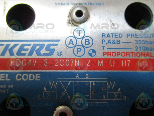 VICKERS KDG4V-3-2C07N-Z-M-U-H7-60 DIRECTIONAL VALVE *USED*