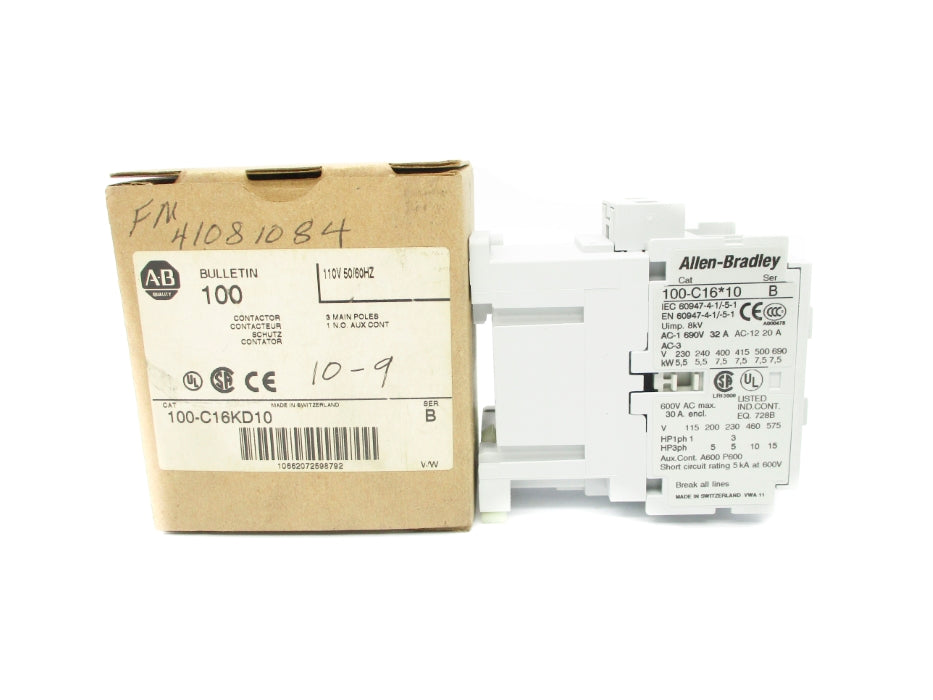 ALLEN BRADLEY 100-C16KD10 SER. B 110V (BR/WH) NSMP