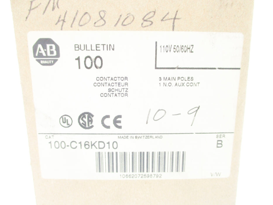 ALLEN BRADLEY 100-C16KD10 SER. B 110V (BR/WH) NSMP