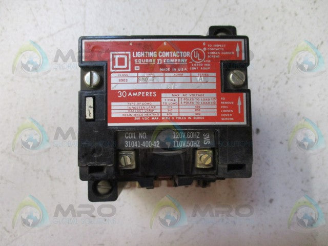 SQUARE D 8903-SMO 2 LIGHTING CONTACTOR 30A *USED*