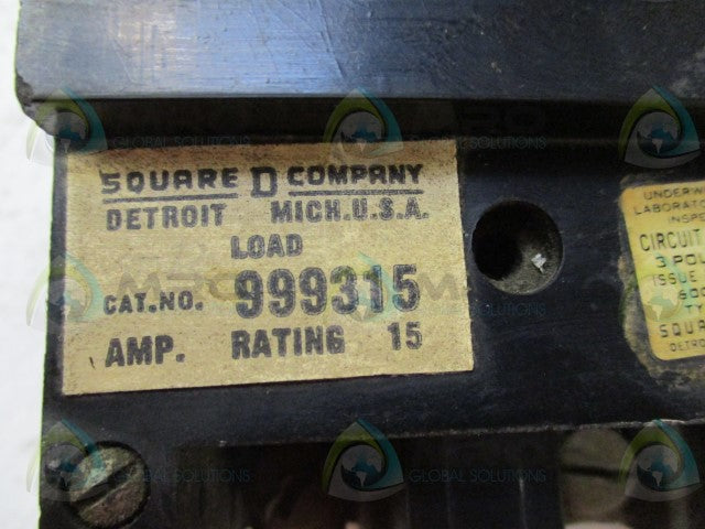 SQUARE D 999315 CIRCUIT BREAKER 15A *USED*