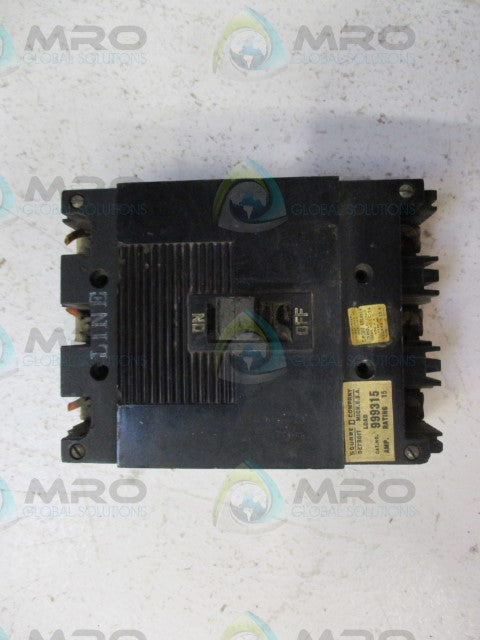 SQUARE D 999315 CIRCUIT BREAKER 15A *USED*