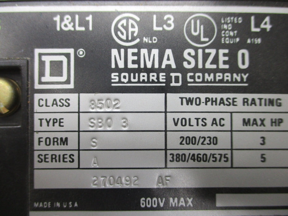 SQUARE D 8502SBO3 SER. A 110/120V NSNP