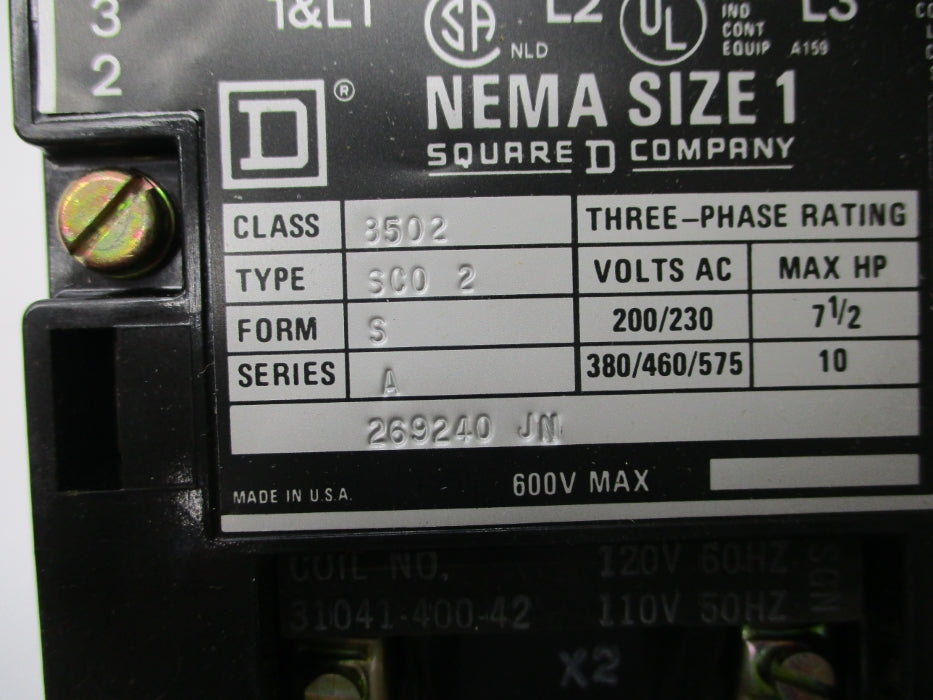 SQUARE D 8502SCO2S SER. A 110/120V NSMP