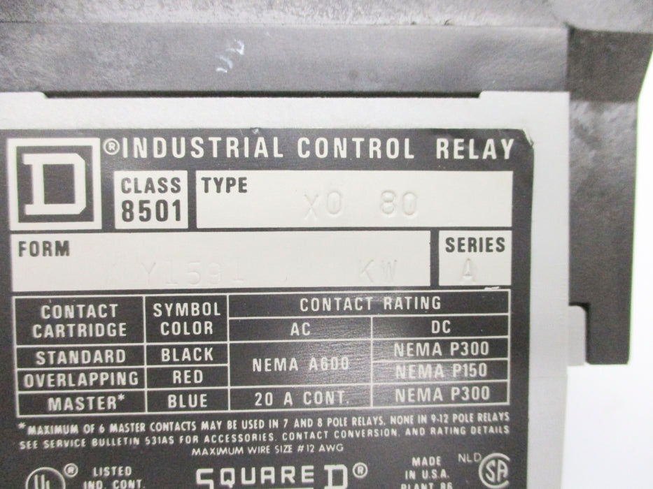 SQUARE D 8501XO80V02 SER. A 110/120V NSNP