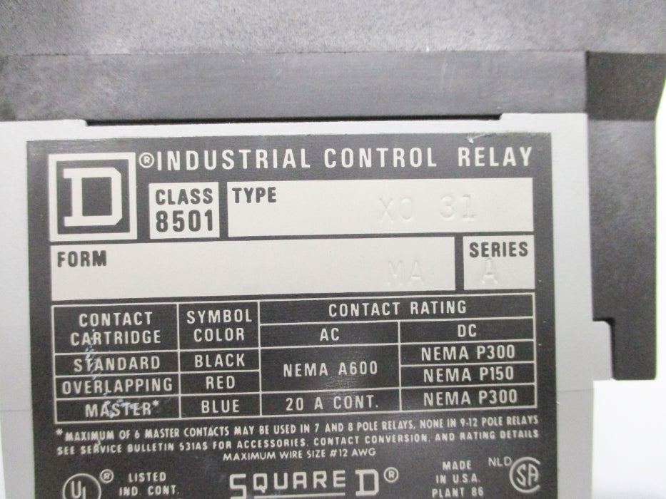 SQUARE D 8501XO31V02 SER. A 110/120V NSNP