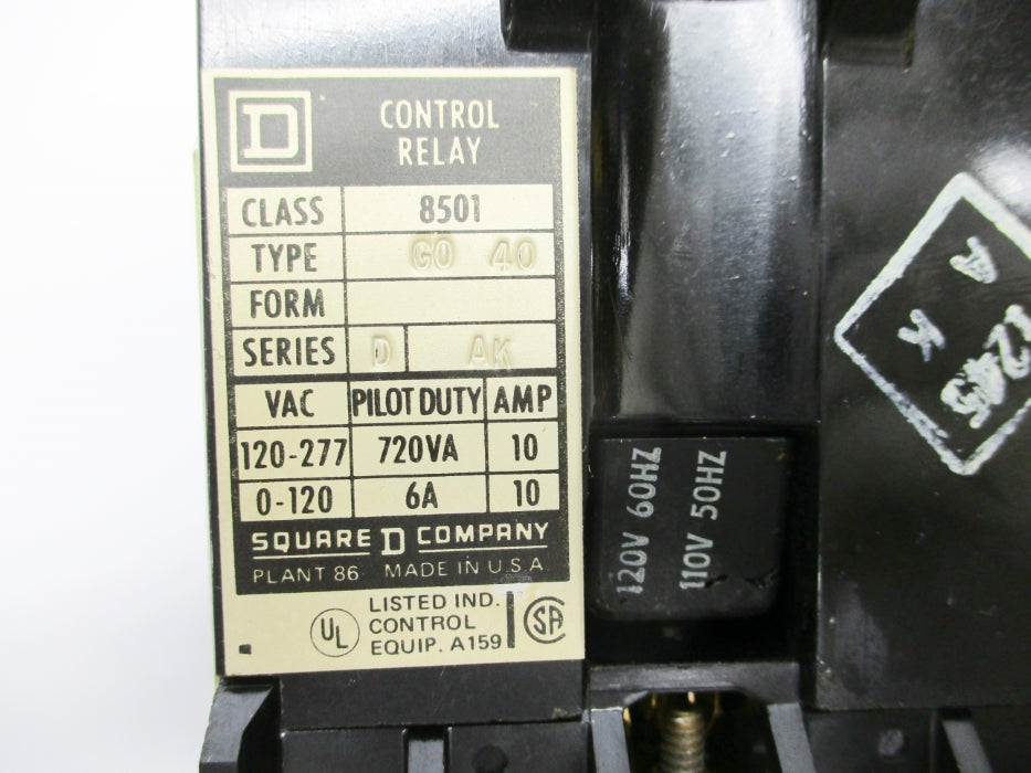 SQUARE D 8501GO40V02 SER. D 110/120V 10A NSNP