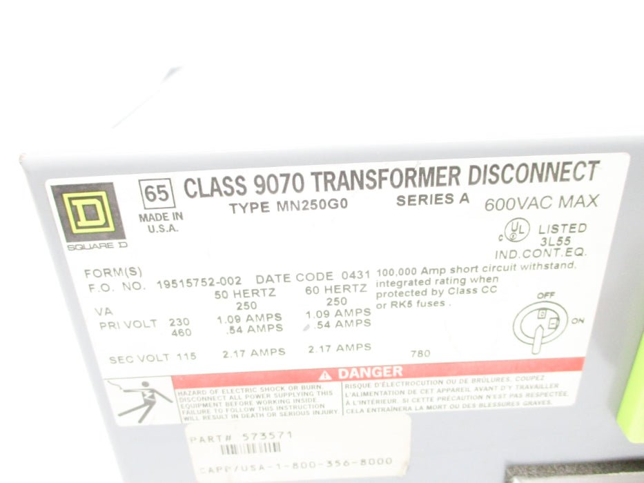 SQUARE D 9070MN250G0 SER. A NSNP