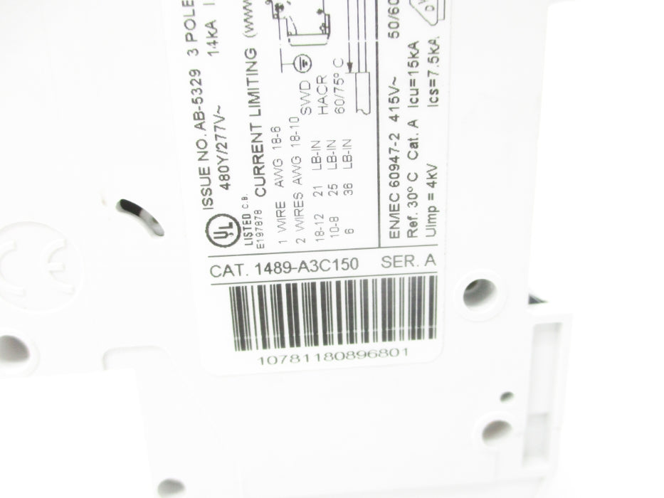 ALLEN BRADLEY 1489-A3C150 SER. A 15A 277V NSNP