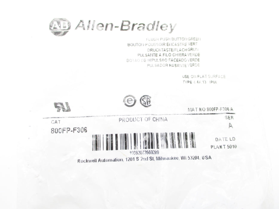 ALLEN BRADLEY 800FP-F306 SER. A NSMP