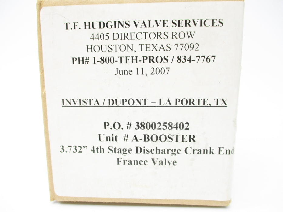 T.F. HUDGINS VALVE SERVICES 3800258402 3.732" NSFS