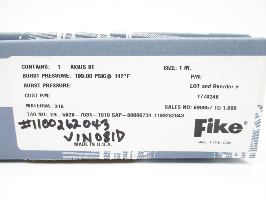 FIKE AXIUS-BT-1" 1774248 199.00PSIG 142'F NSFS