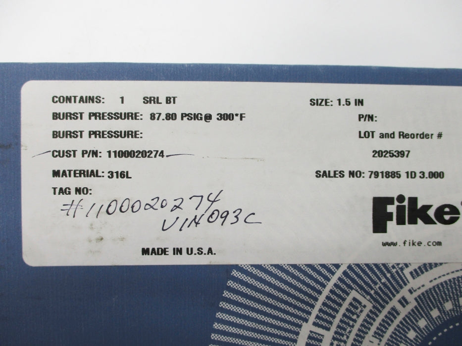 FIKE SRL-1.5 205397 87.80PSIG NSFS