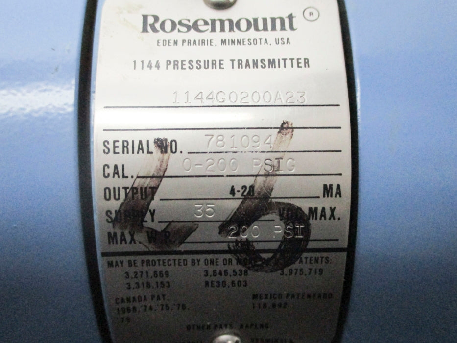 ROSEMOUNT 1144G0200A23 0-200PSIG UNMP