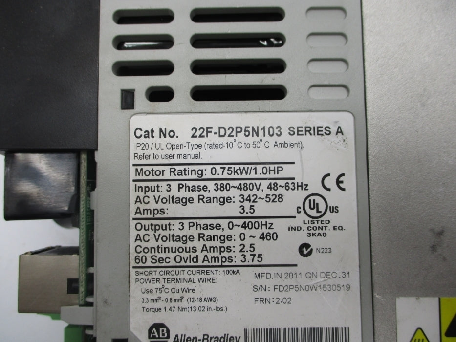 ALLEN BRADLEY 22F-D2P5N103 SER. A F/W 2.02 (AS PICTURED) UNMP