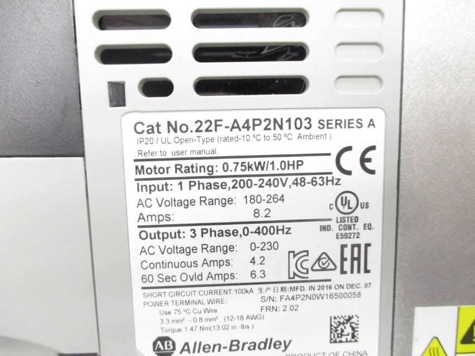 ALLEN BRADLEY 22F-A4P2N103 SER. A F/W 2.02 UNMP