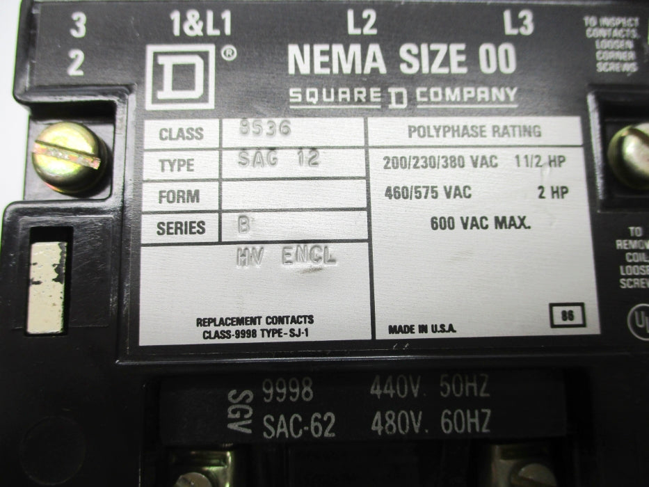 SQUARE D 8536SAG12V06 SER. B 440/480V NSNP
