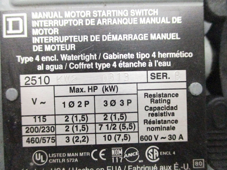 SQUARE D 2510KW2 SER. B NSNP