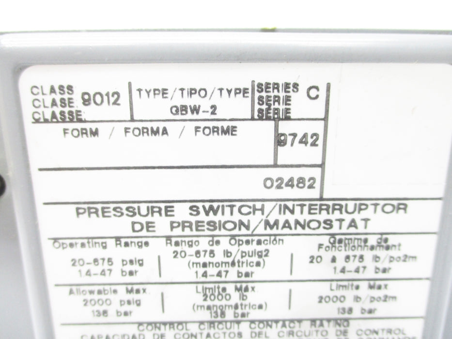 SQUARE D 9012GBW2 SER. C 2000PSI NSNP