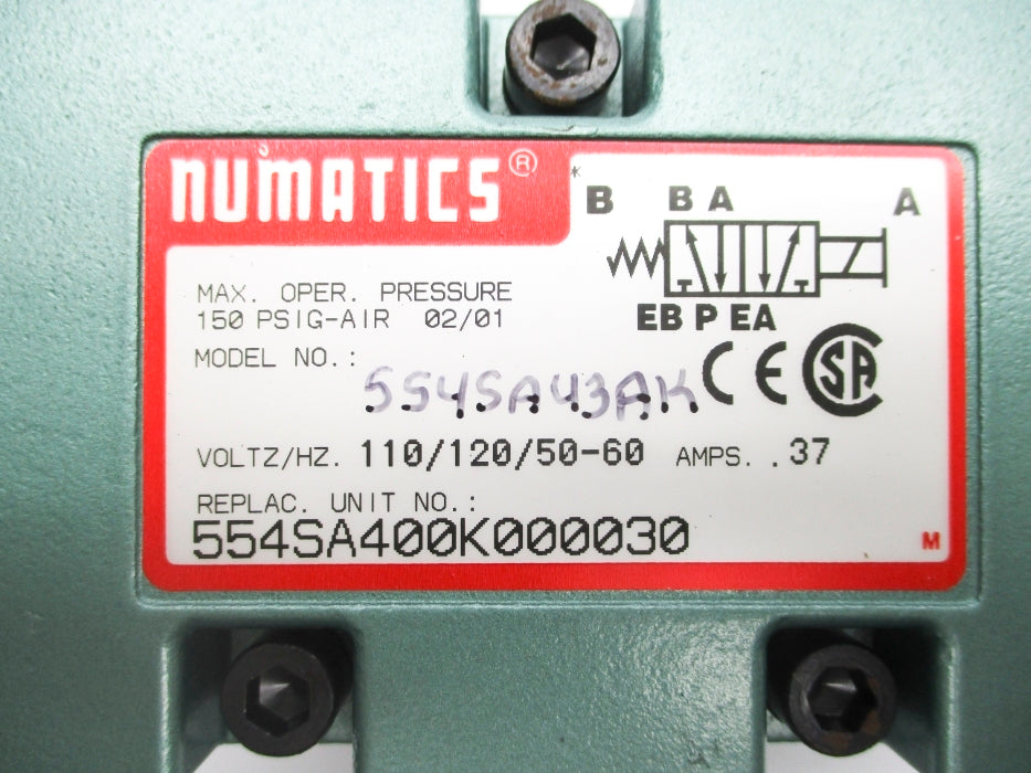 NUMATICS 554SA43AK 110-120V .37A 150PSI NSNP