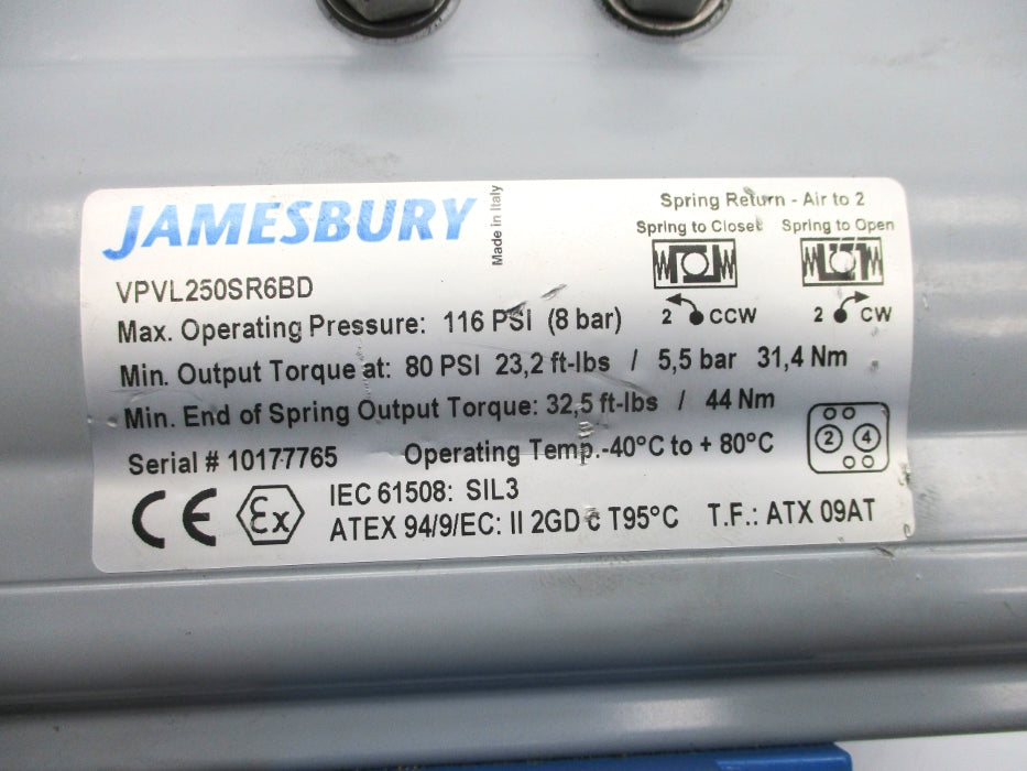 JAMESBURY VPVL250SR6BD 116PSI NSNP