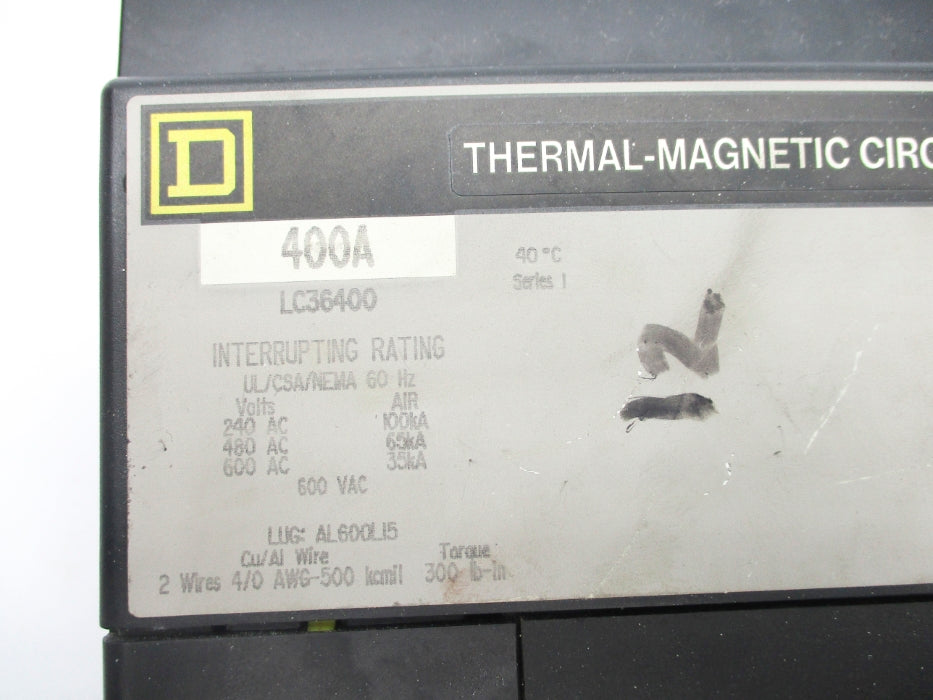 SQUARE D LC36400 400A 600VAC UNMP