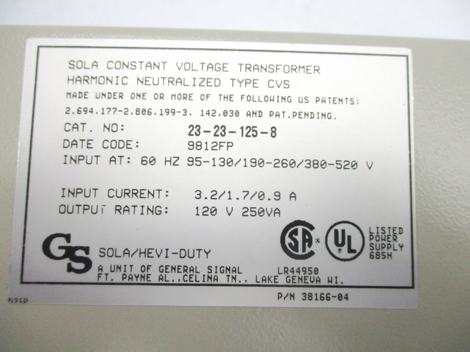 GENERAL SIGNAL 23-23-125-8 250KVA NSNP