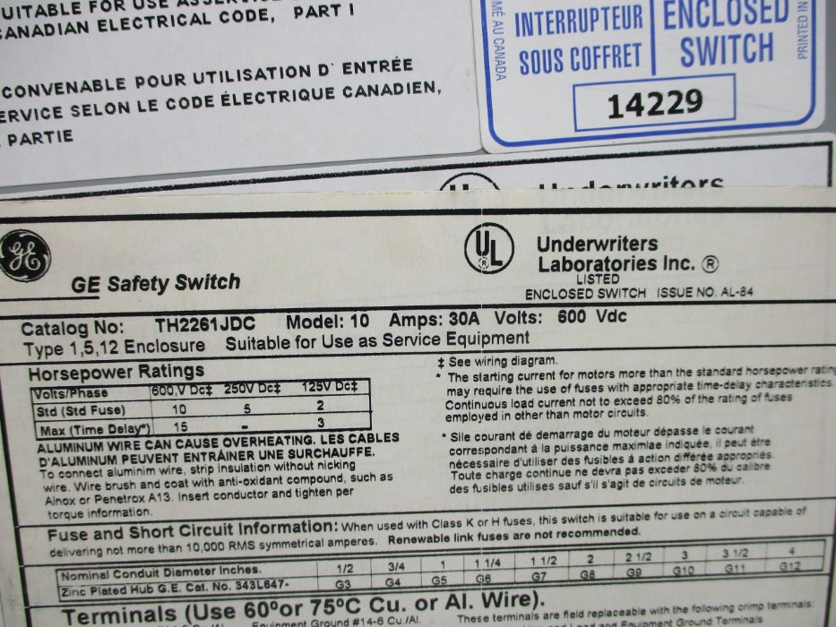 GENERAL ELECTRIC TH2261JDC NSNP
