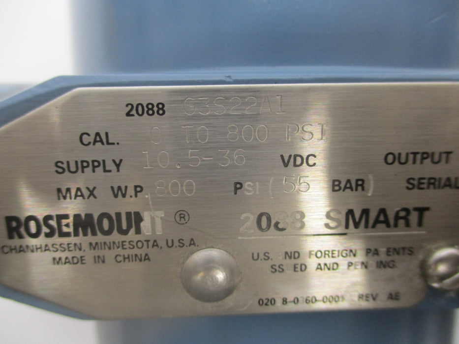 ROSEMOUNT 2088G3S22A1 0-800PSI NSNP