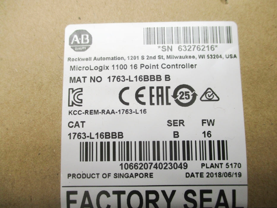 ALLEN BRADLEY 1763-L16BBB SER. B F/W 16 DATE: 2018 NSFS