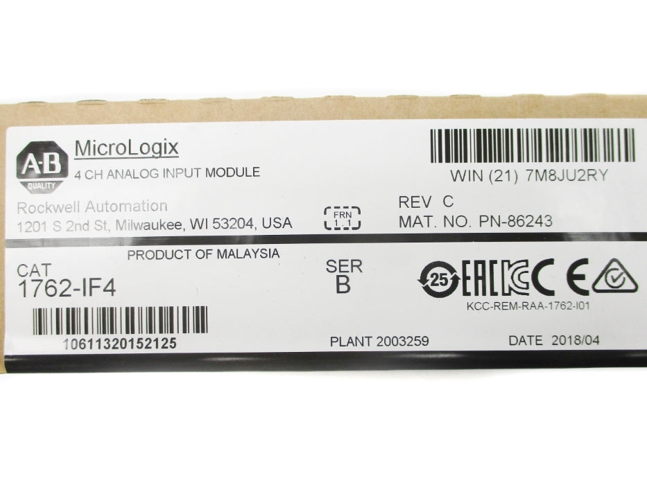ALLEN BRADLEY 1762-IF4 SER. B F/W 1.1 DATE: 2018 NSFS
