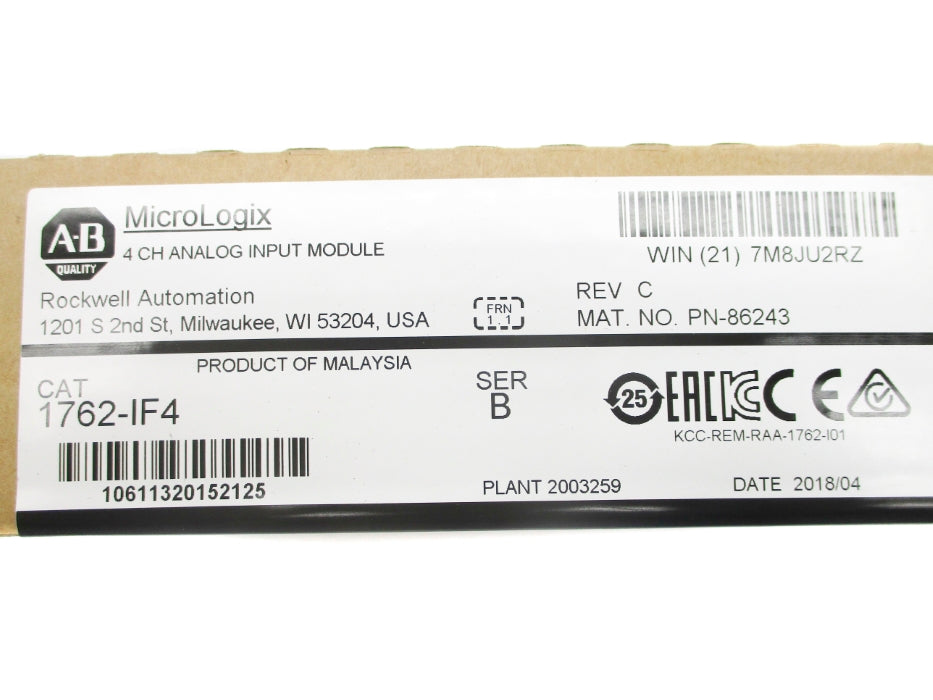 ALLEN BRADLEY 1762-IF4 SER. B F/W 1.1 DATE: 2018 NSFS