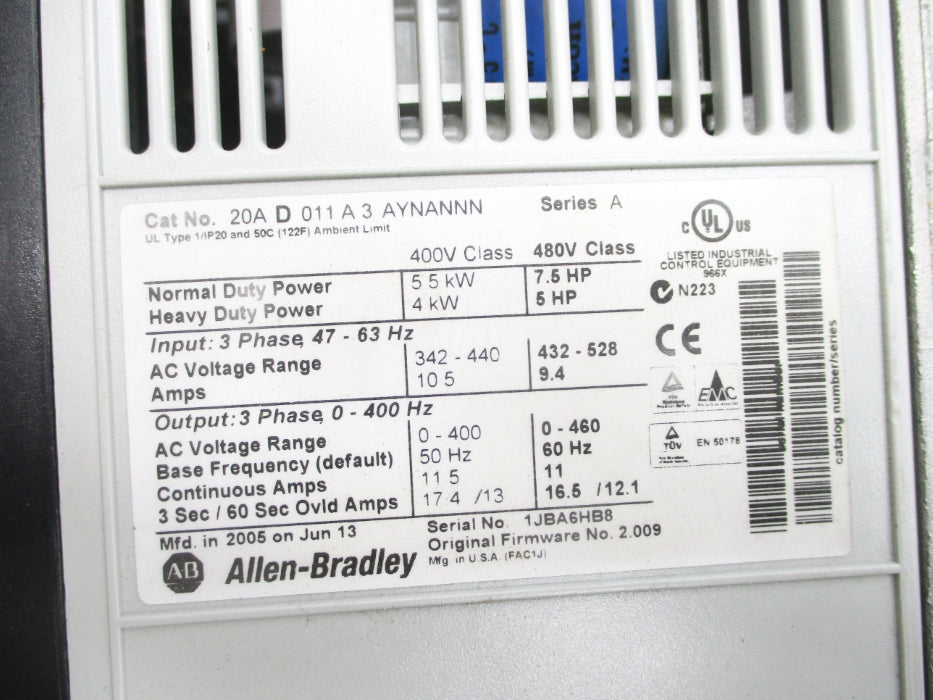 INDUSTRIAL SPARE PART 20AD011A3AYNANNN SER. A F/W 2.009 (AS PICTURED) UNMP